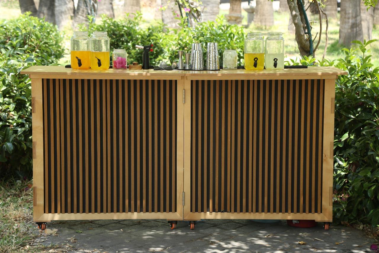 The Kaizen Station foldable mobile bar set up for an event in Lebanon